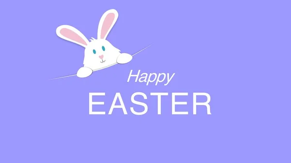 Animated closeup Happy Easter text and rabbit on purple backgrou