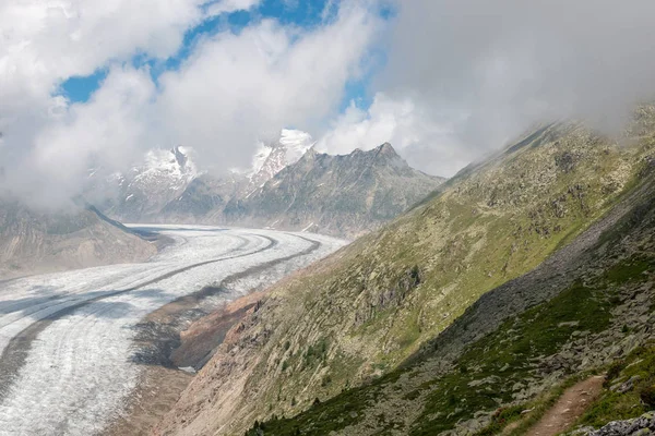 Panorama of mountains scene, walk through the great Aletsch Glac