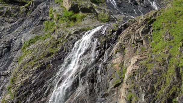 View waterfall scenes in mountains, national park Dombay, Caucasus, Russia — Stock Footage View waterfall scenes in mountains, national park Dombay, Caucasus, Russia Video Clip