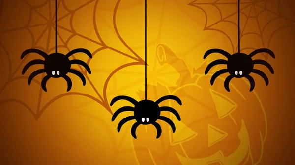 Halloween background with the spiders and pumpkin