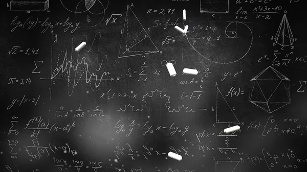 Closeup mathematical formula on blackboard, school background