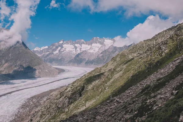 Panorama of mountains scene, walk through the great Aletsch Glac