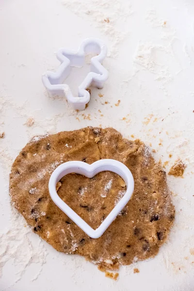 Heart Shaped Cookie Cutter Dough Home Baking Scene — Stock Photo, Image