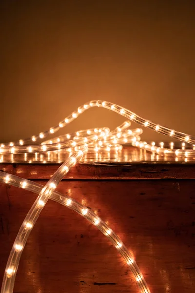 Luces Hadas Led Festivas Una Mesa Madera Vintage Fotos De Stock