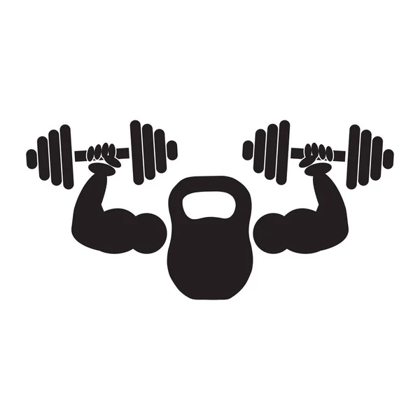 Gym Fitness Logo Sign Kettlebell Strong Arms Dumbbell — Stock Vector