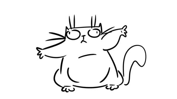 Personagem Gato Engraçado Desenho Animado Quadro Desenhado Mão Por Animação — Vídeo de Stock