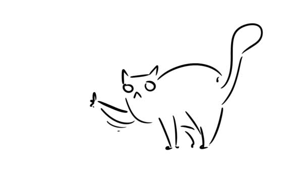 Cat Digging Something Its Paw Hand Drawn Cartoon Cat Animation — Stock Video