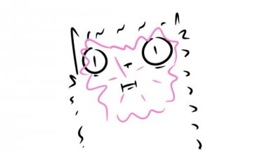 Komik kedi pembe sakız çiğniyor. El çizimi 2d canlandırma 