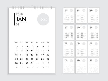 Duvar takvimi 2019 şablonu