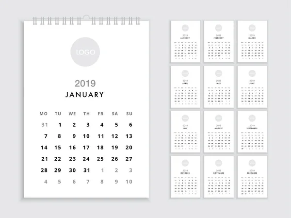 Modelo de calendário de parede 2019 —  Vetores de Stock