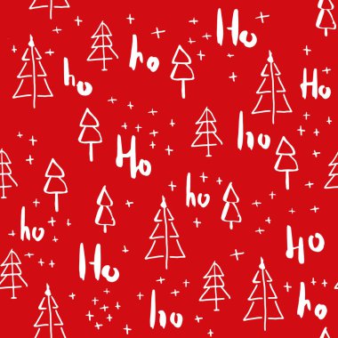 Hohoho ve Noel ağacı seamless modeli handdrawn