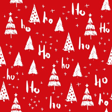 Hohoho ve Noel ağacı seamless modeli handdrawn