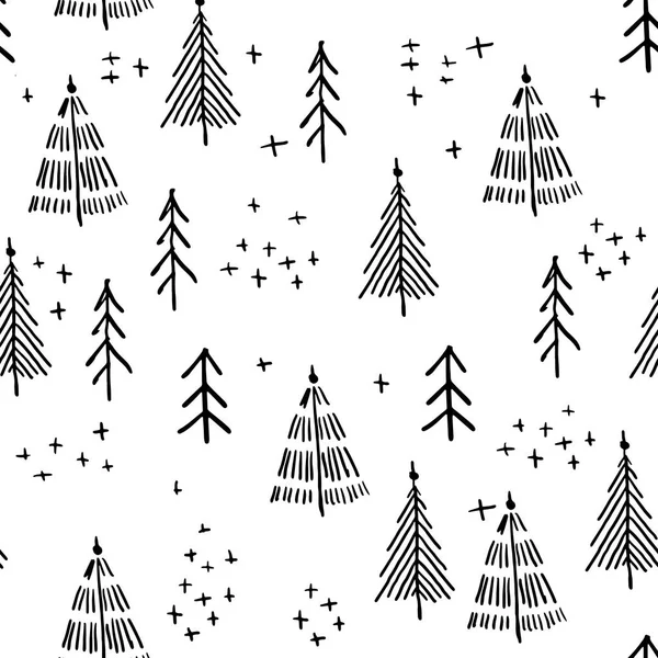 Casarse patrón de árbol de Navidad y navidad, gráficos de dibujo a mano vector — Vector de stock