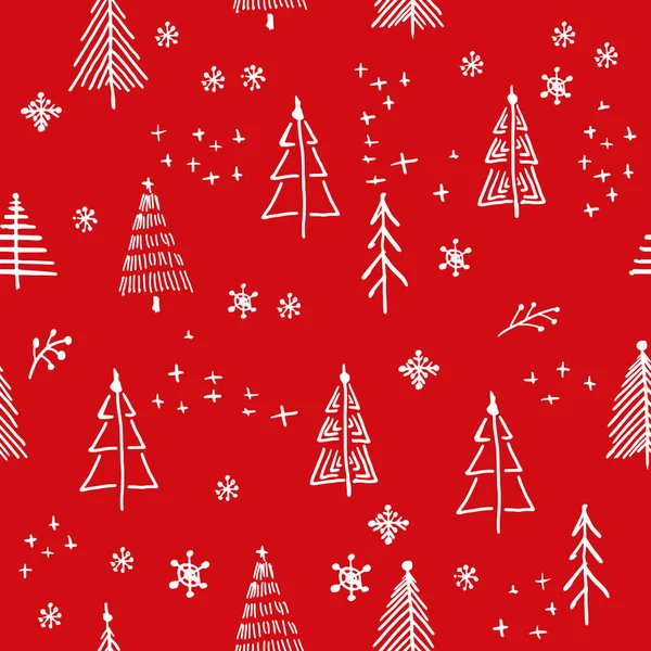 Vánoce a vánoční strom vzor, vektorové grafiky ruční kreslení — Stockový vektor