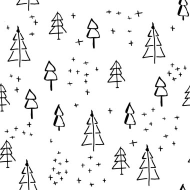 Noel ve yılbaşı ağacı desen evlenmek, el-çizim grafik vektör