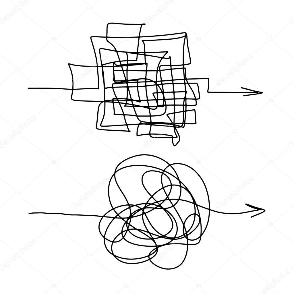 Chaotic difficult process way illustration, The maze of lines ball vector illustration