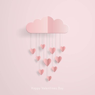 Davetiye kartı Sevgililer günü balon bulut seviyorum yağmur kalpler kağıttan kesilmiş