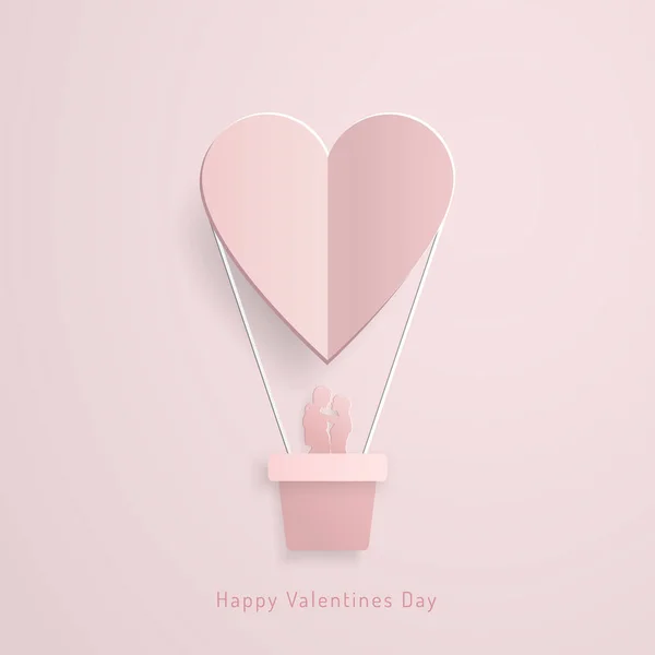 爱的夫妇在气球里飞行在心脏情人节贺卡的形式 — 图库矢量图片