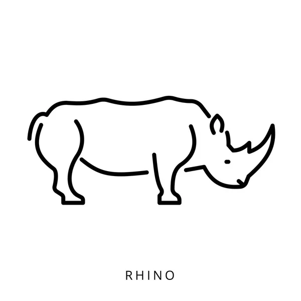 Wektor ilustracja czarną obwódką Afrykanin polowanie w Afryce zwierzęta nosorożec ikona — Wektor stockowy