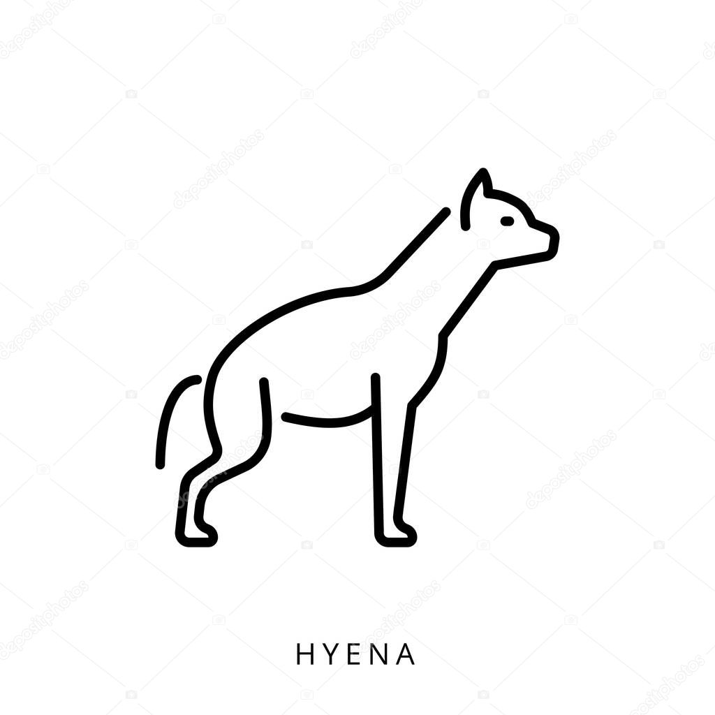 Vector illustration black outline african safari animal, mammal hyena isolated on white background. Linear minimalistic logo with an image of a hyena icon