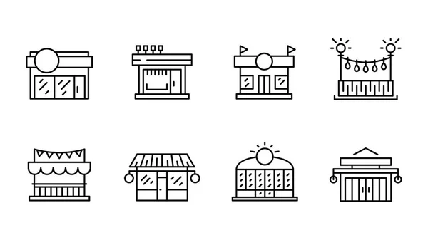 Comercio tienda frente contorno vector icono plano — Vector de stock