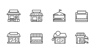 Ticaret mağaza açık anahat vektör simge düz