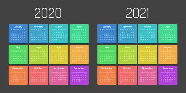 Calendario 2020 2021 año plantilla planificador de día en este minimalista — Vector de stock