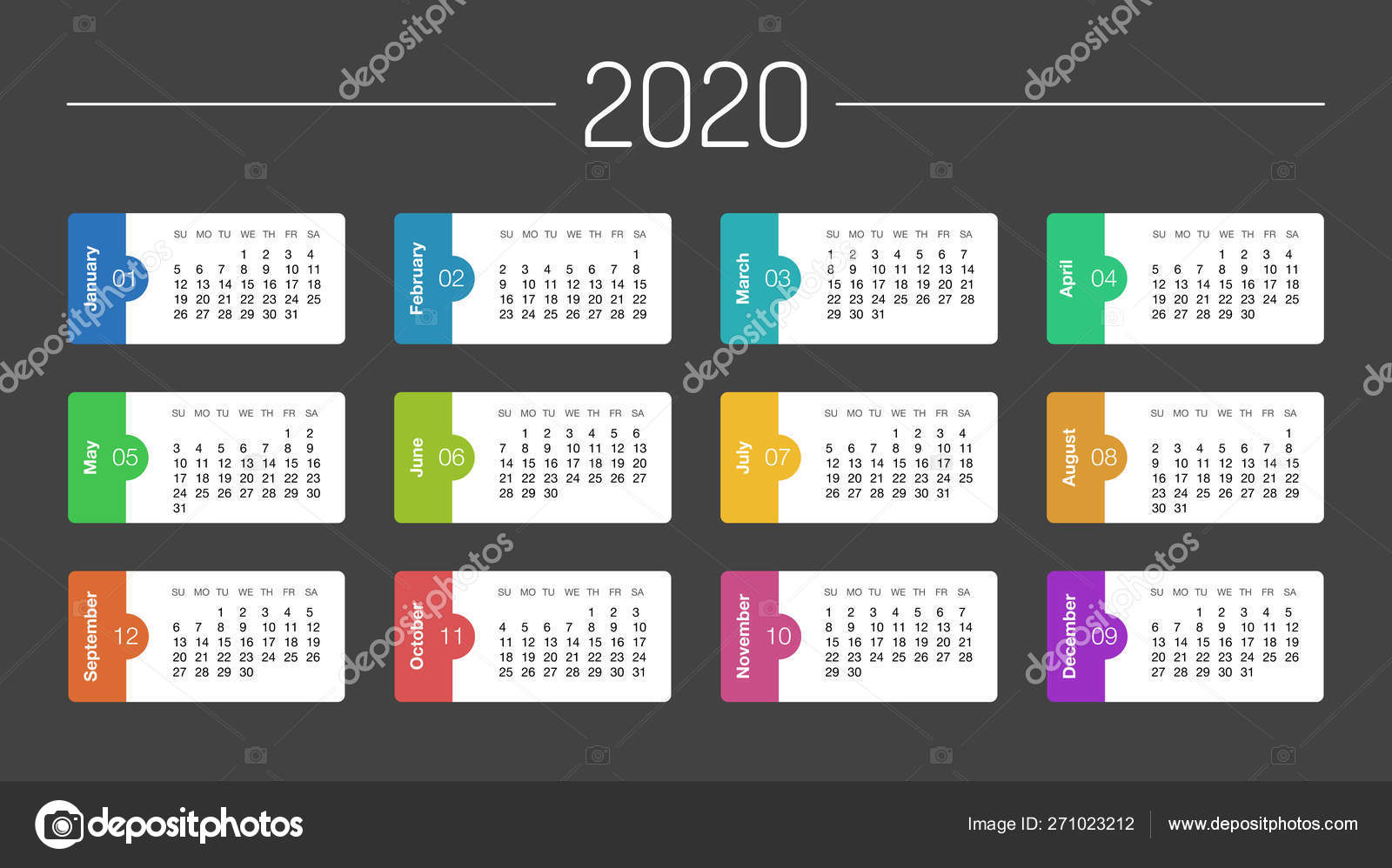 Calendrier annuel daté minimaliste à imprimer