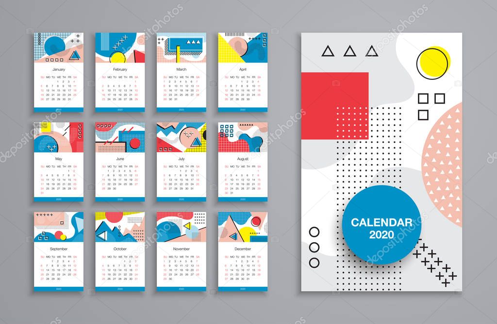 Calendar 2020 template planner vector diary in a minimalist style