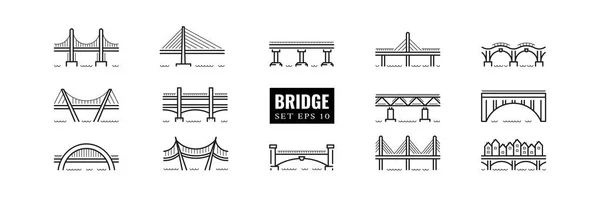 Bridge Line Art Icon Set Vektor isoliert — Stockvektor