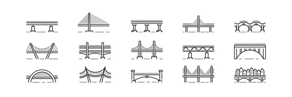 Puente línea arte icono conjunto vector aislado — Vector de stock