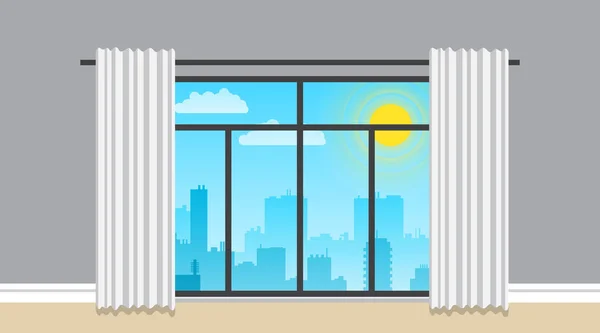 Stadsbilden dag landskap med byggnader skyline vektor Lägenhet. — Stock vektor