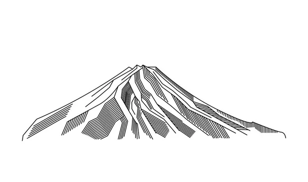 산, 화산 선 아트 벡터 그림입니다. 일본의 후지 개요 기호. — 스톡 벡터
