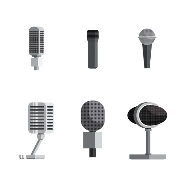 Set Colección de micrófono en vector de estilo plano — Vector de stock