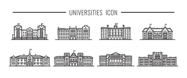 선 아트 스타일의 벡터 그림에 있는 대학 건물 세트 — 스톡 벡터