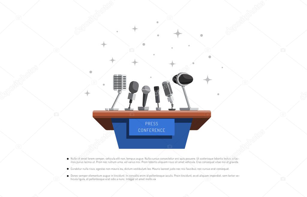 press conference urgent news vector illustration in flat style