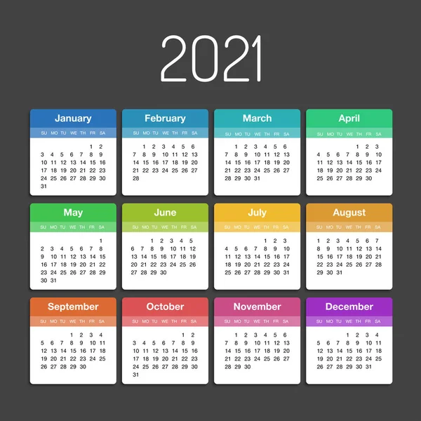 Calendario 2021 año plantilla planificador de día en este minimalista — Archivo Imágenes Vectoriales