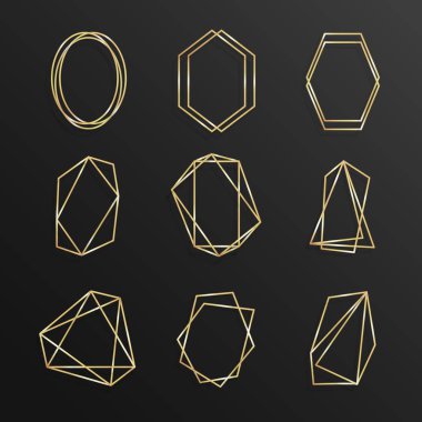 Geometrik çerçeve Çokyüzlü çizgi sanat set altın