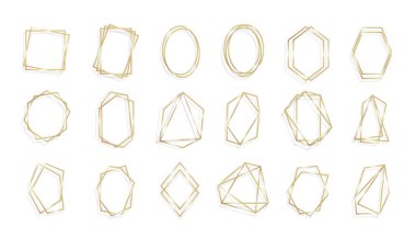 Geometrik çerçeve Çokyüzlü çizgi sanat set altın
