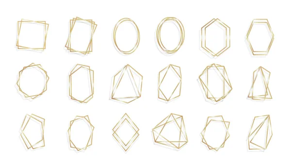 Set Or de cadre géométrique polyèdre art en ligne — Image vectorielle