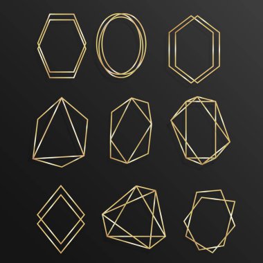 Geometrik çerçeve Çokyüzlü çizgi sanat set altın