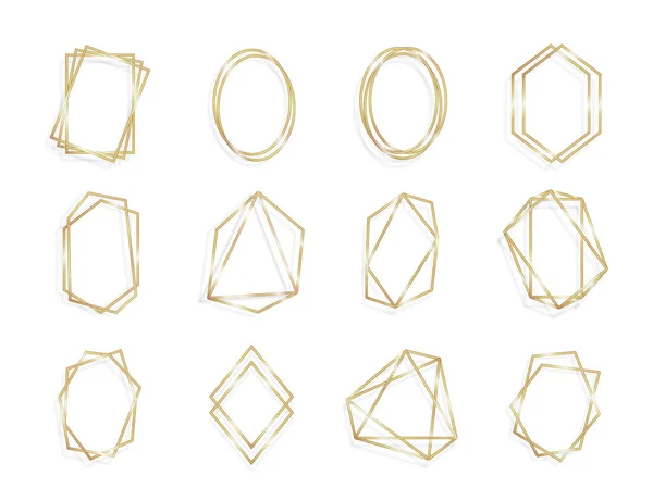 Zestaw geometrycznej złotej ramki zaproszenia izolowany art linii tła — Wektor stockowy