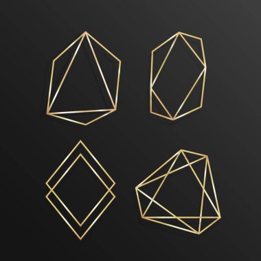 Geometrik çerçeve Çokyüzlü çizgi sanat set altın