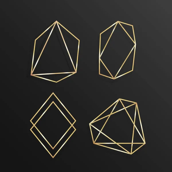 Set de oro de marco geométrico poliedro línea de arte — Vector de stock