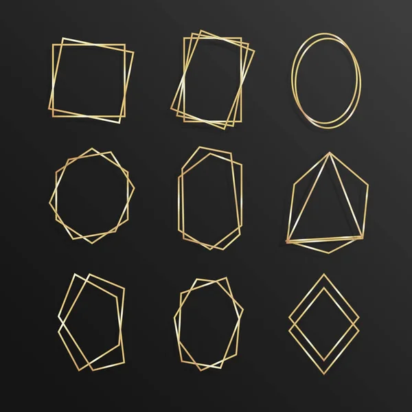 Geometrik çerçeve Çokyüzlü çizgi sanat set altın — Stok Vektör