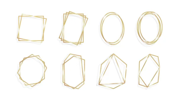 Set Gold des geometrischen Rahmens Polyeder Linienkunst — Stockvektor