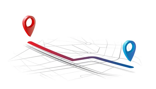 GPS-Navigationsroute von Punkt a nach Punkt b im Kartenkonzept — Stockvektor