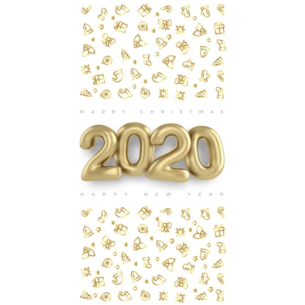 Merry christmas and Happy New Year 2020 vector gold design — Stock Vector