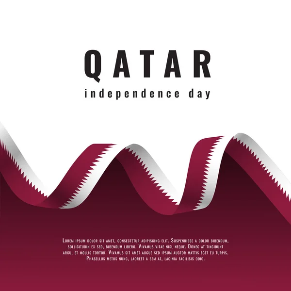 Banner de celebração do dia da independência do Qatar com fita — Vetor de Stock