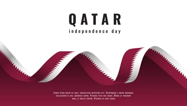 Banner de celebração do dia da independência do Qatar com fita — Vetor de Stock